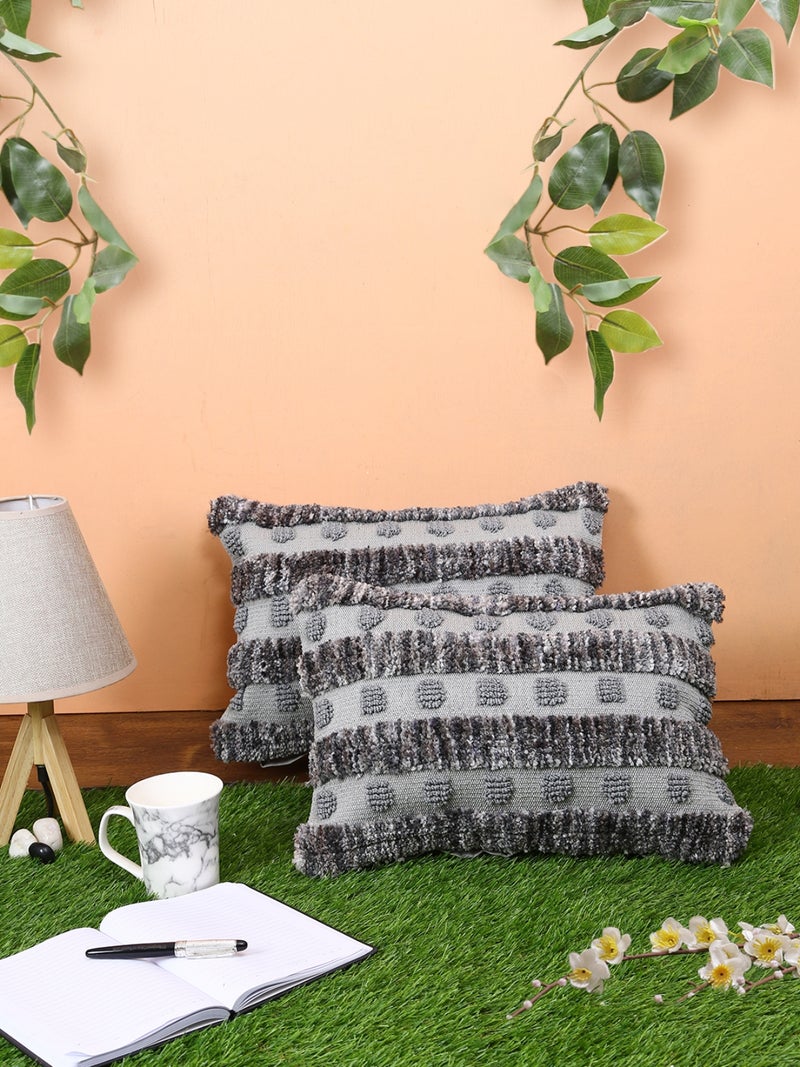 Grey Wool Tufted Cushion Covers - Set of 2